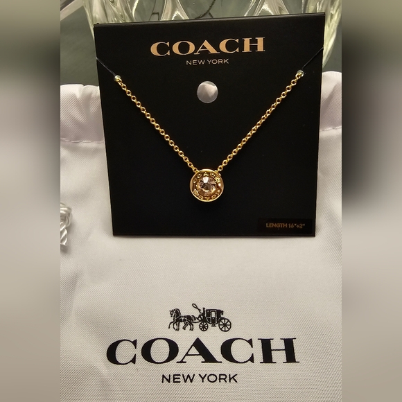 Coach Gold-Tone Women's Adjustable Crystal Pendant Necklace With Coach Gift Bag - Picture 2 of 4